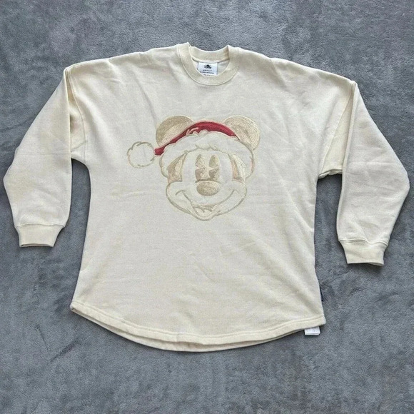 Disney Sweatshirt Adult Small Santa Mickey Mouse Sequin Christmas Spirit Jersey - Picture 1 of 11